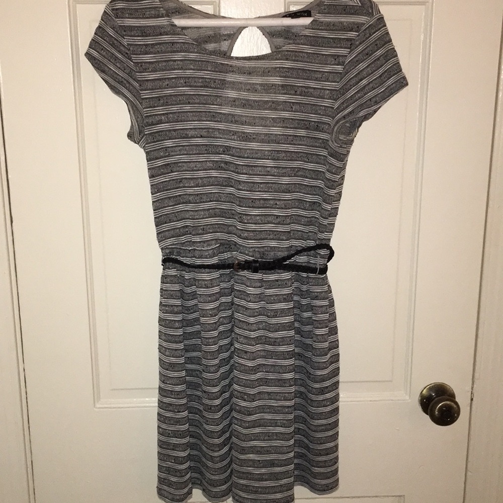 Gray and White Belted Dress